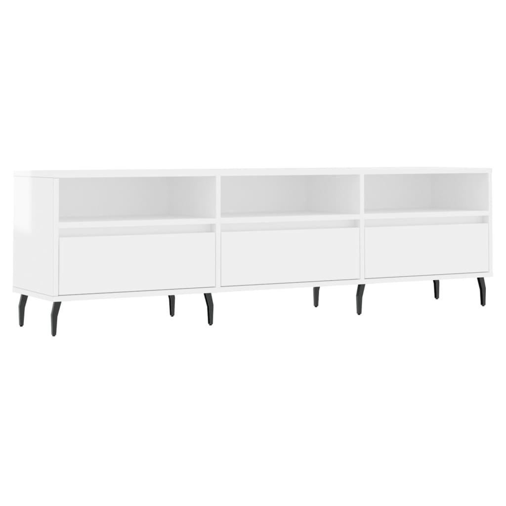 TV sideboard, extra-glossy white, 150x30x44.5 cm, processed wood