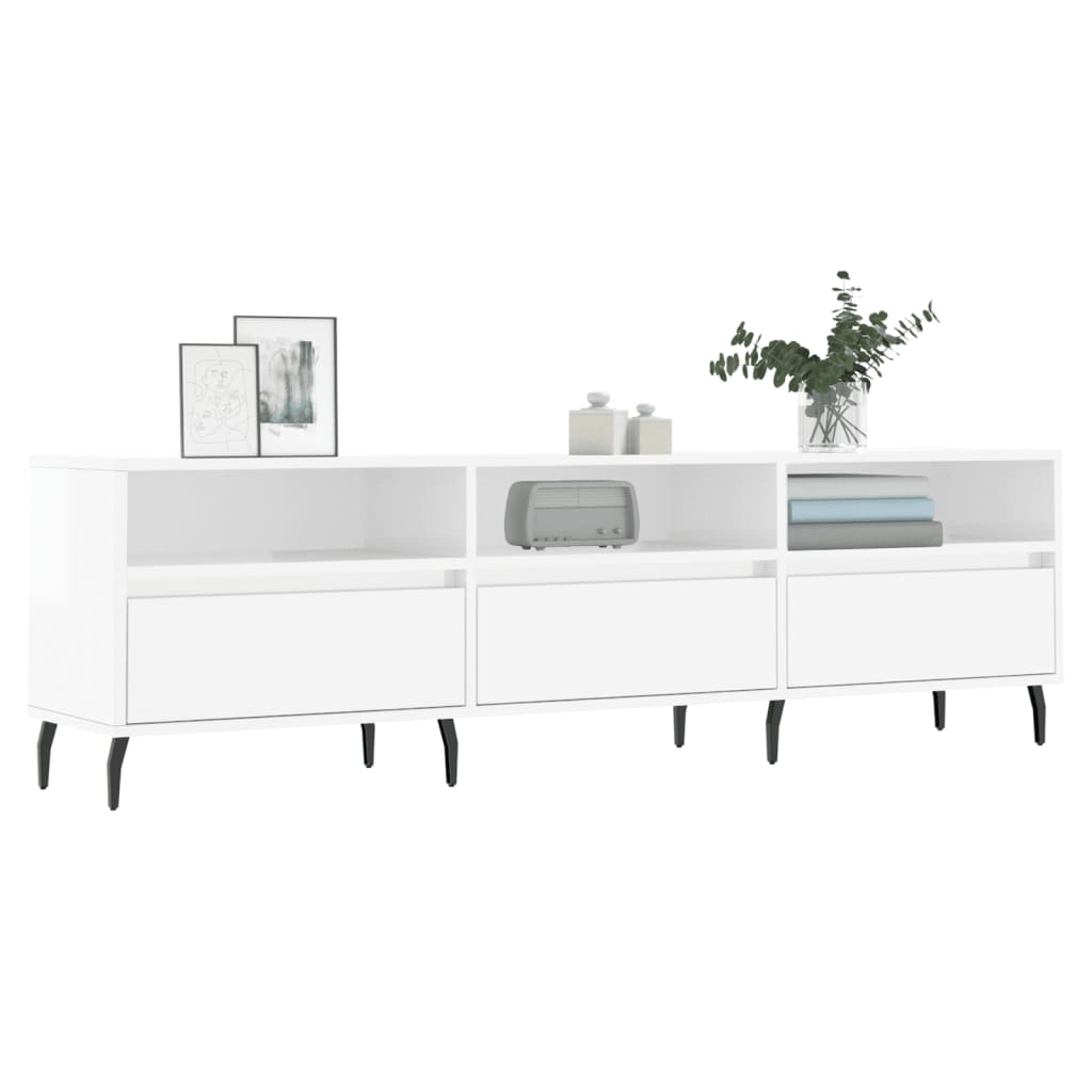 TV sideboard, extra-glossy white, 150x30x44.5 cm, processed wood
