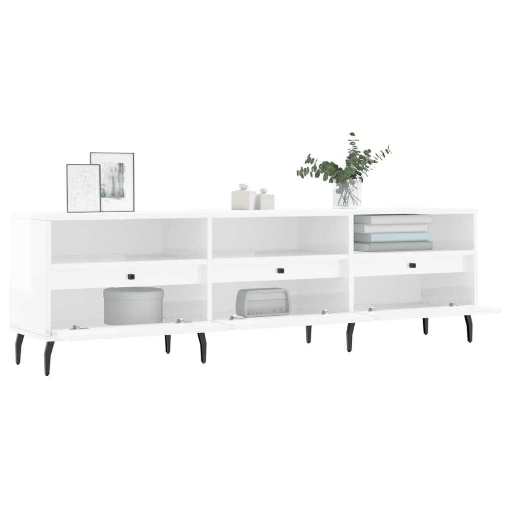 TV sideboard, extra-glossy white, 150x30x44.5 cm, processed wood