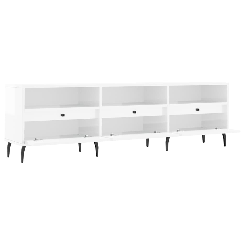 TV sideboard, extra-glossy white, 150x30x44.5 cm, processed wood