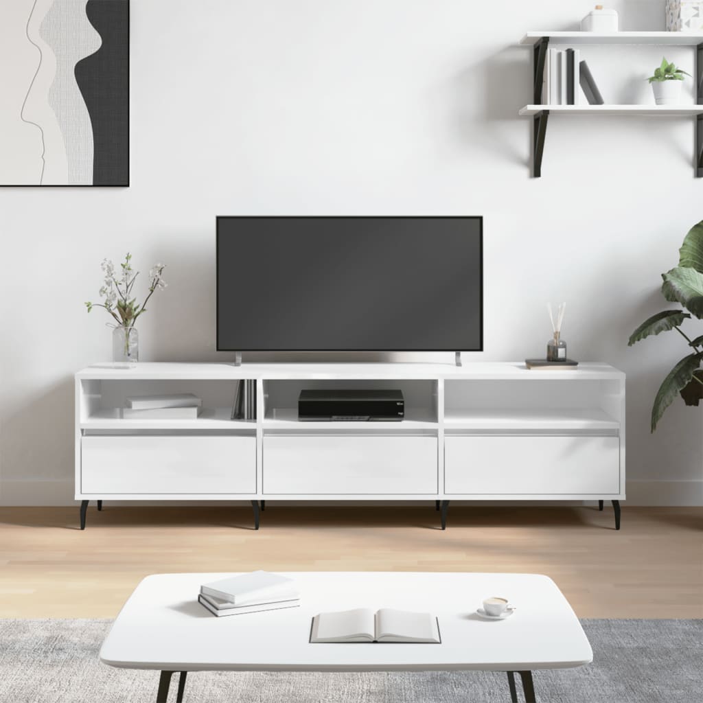 TV sideboard, extra-glossy white, 150x30x44.5 cm, processed wood