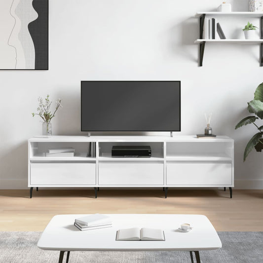 TV sideboard, extra-glossy white, 150x30x44.5 cm, processed wood