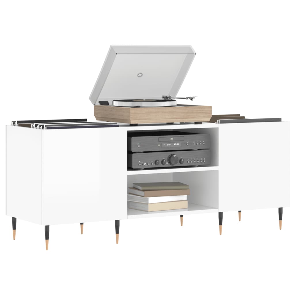 Disc cabinets glossy white 121x38x48 cm, processed wood