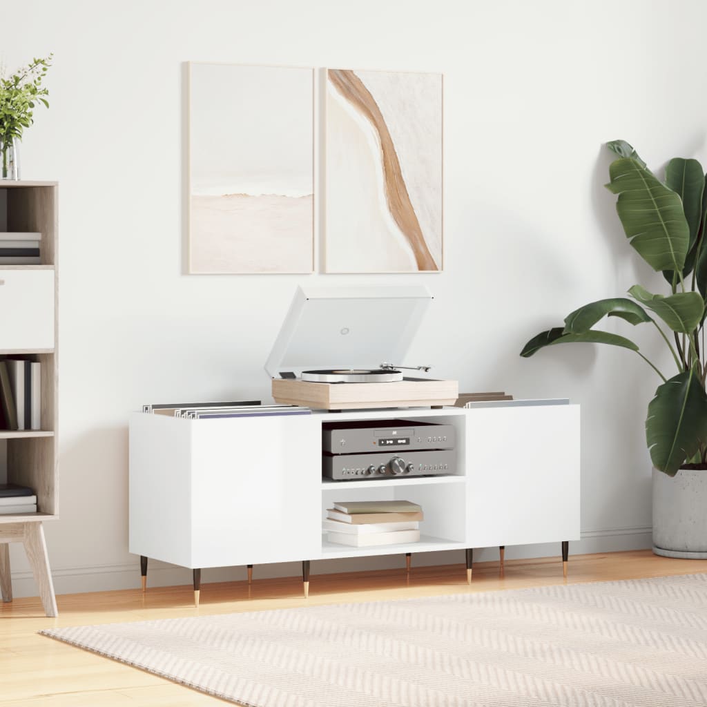 Disc cabinets glossy white 121x38x48 cm, processed wood