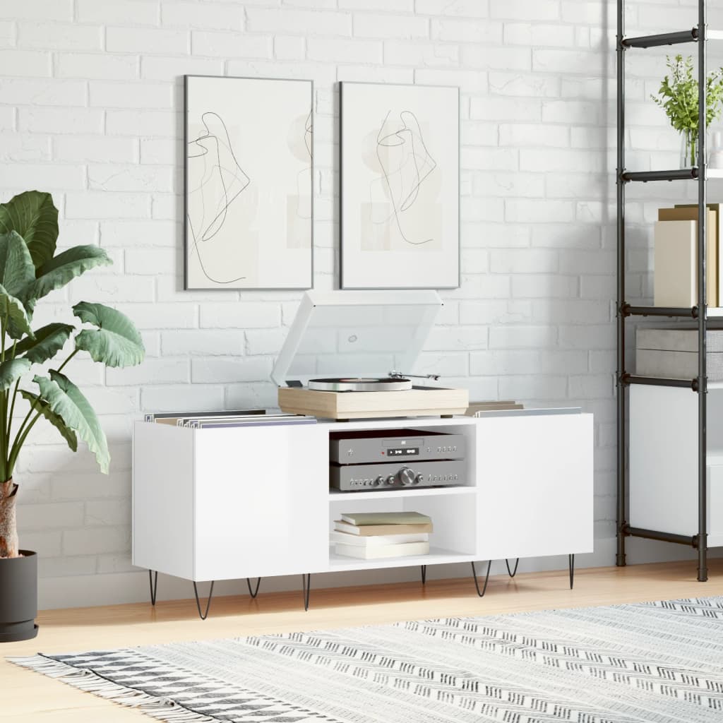 Disc cabinets glossy white 121x38x48 cm, processed wood