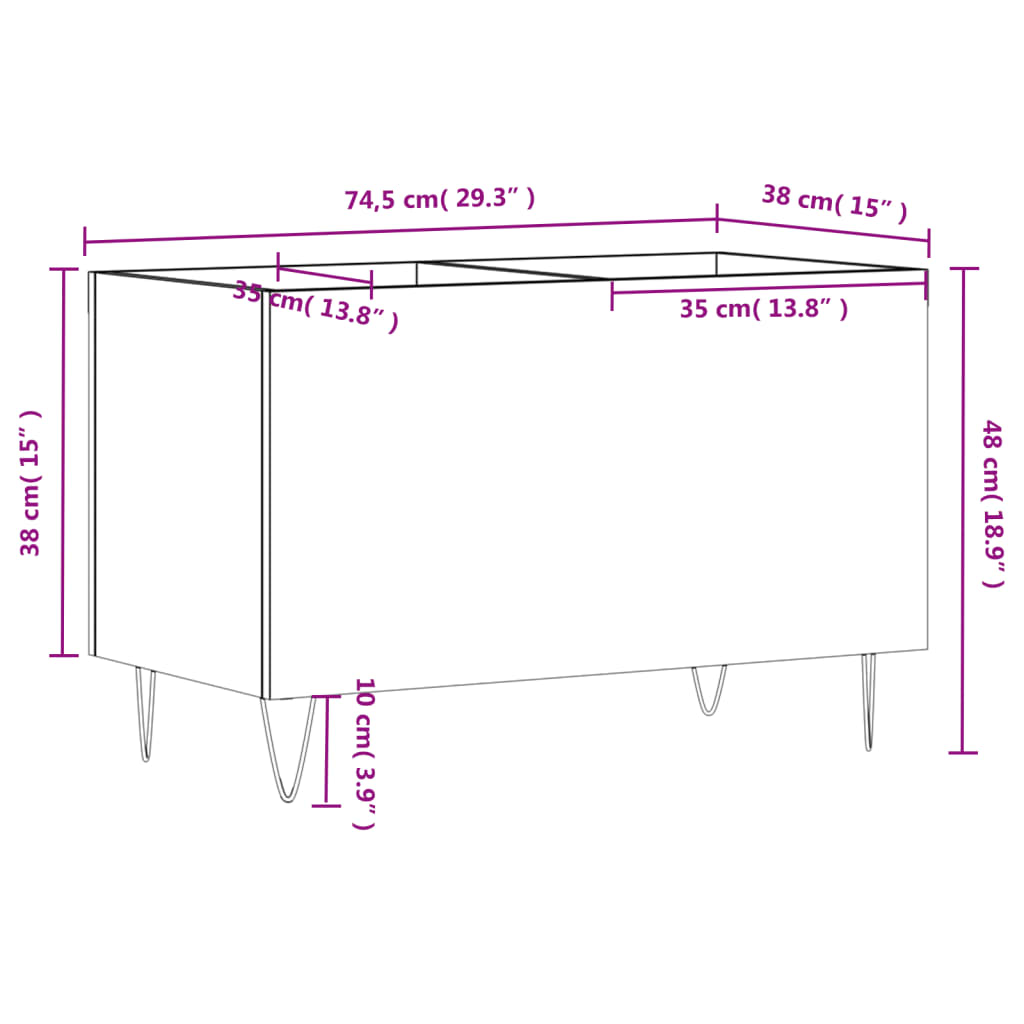 Record cabinet, white, 74.5x38x48 cm, processed wood