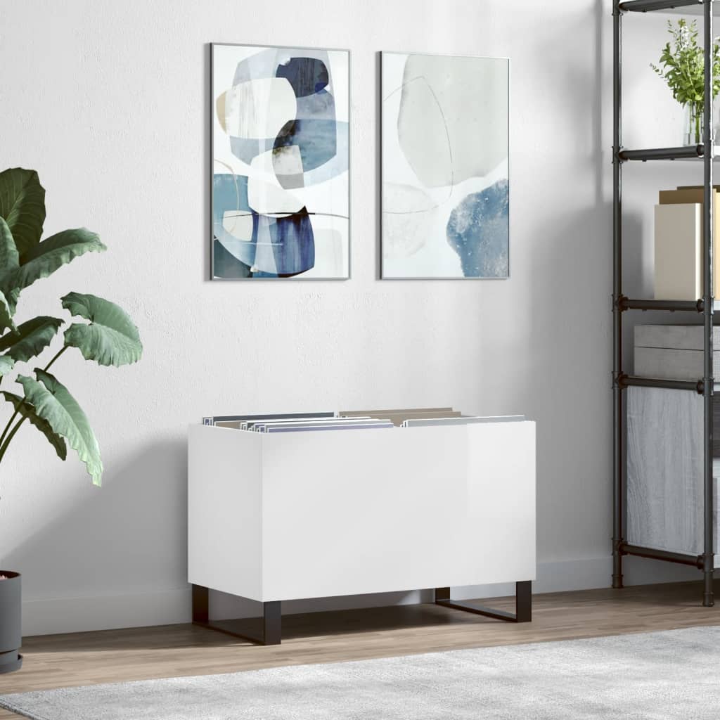 CD cabinet, extra-glossy white 74.5x38x48 cm processed wood