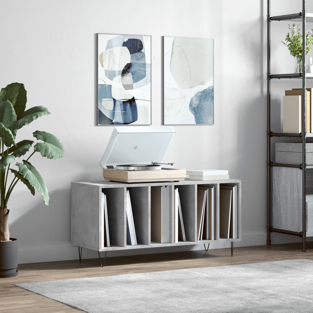 Cabinet for discs gray concrete, 100x38x48 cm, processed wood