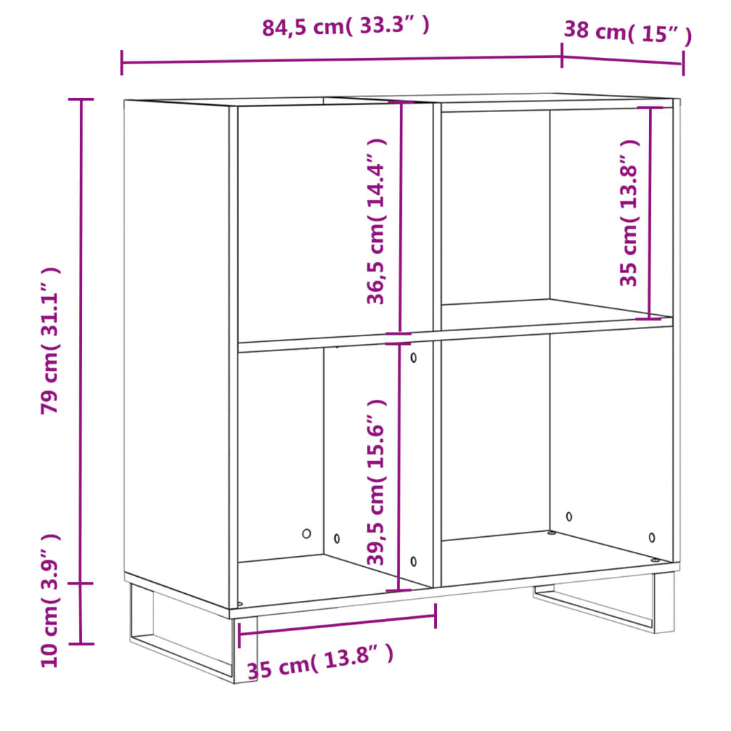 Extra-glossy white record cabinet 84.5x38x89 cm composite wood