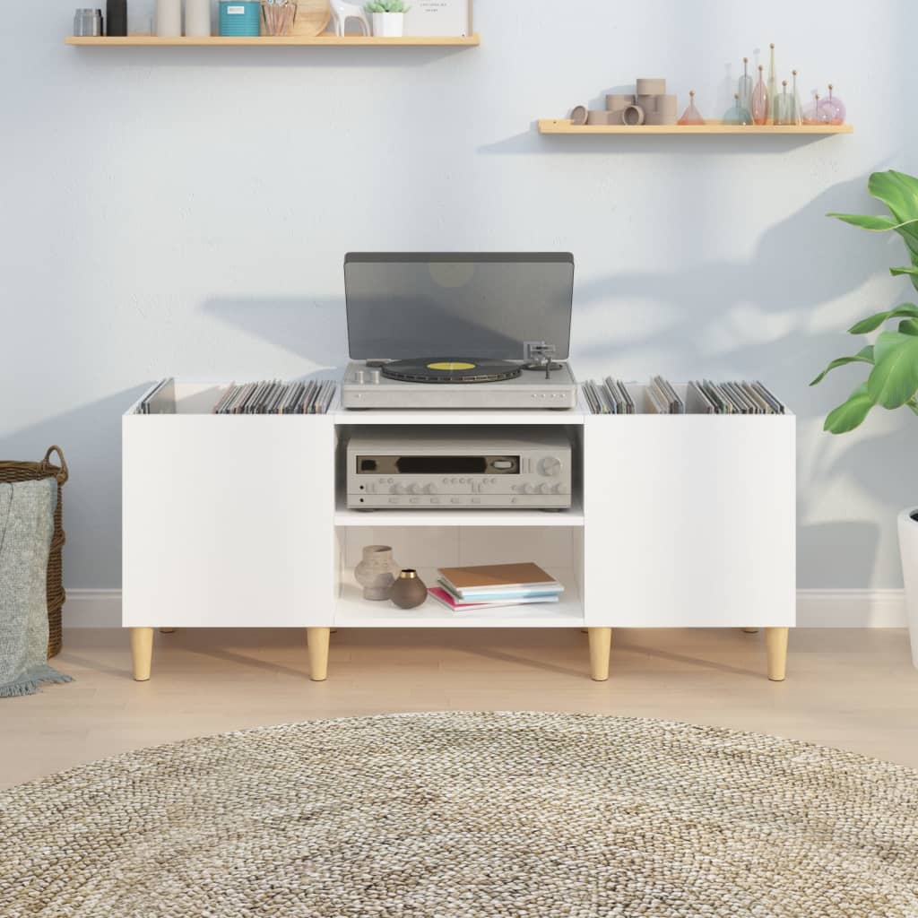 Disc cabinets glossy white 121x38x48 cm, processed wood