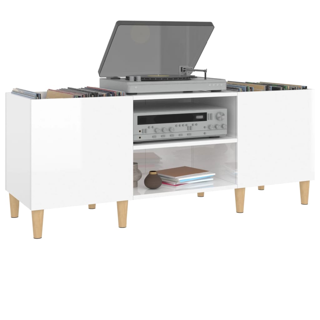 Disc cabinets glossy white 121x38x48 cm, processed wood