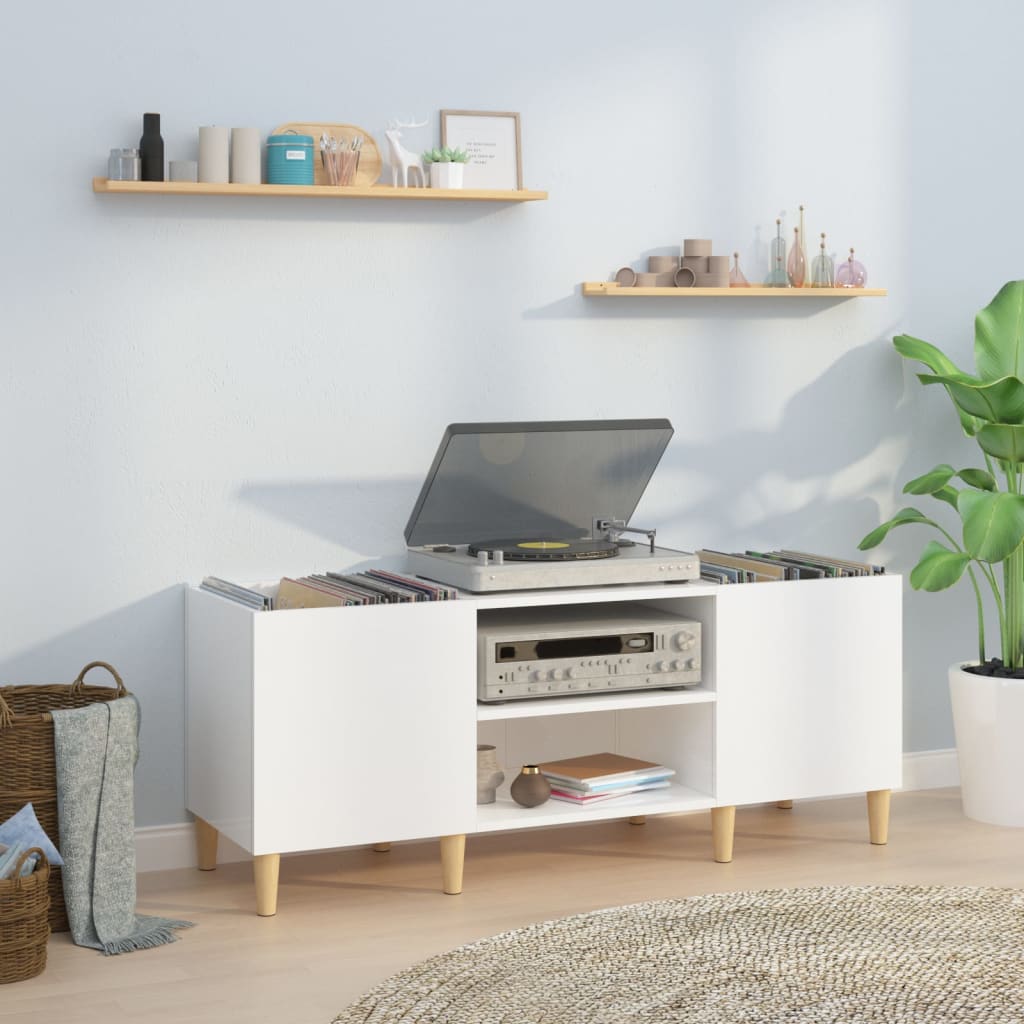 Disc cabinets glossy white 121x38x48 cm, processed wood
