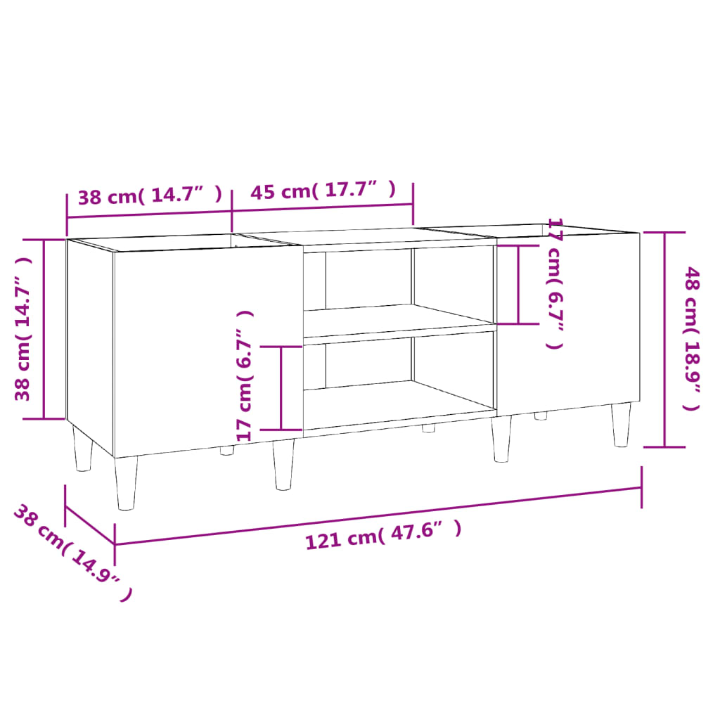 Sonoma gray record cabinet, 121x38x48 cm, processed wood