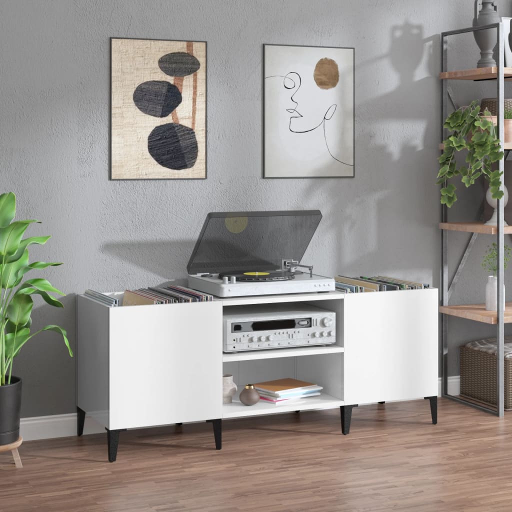 Disc cabinets glossy white 121x38x48 cm, processed wood