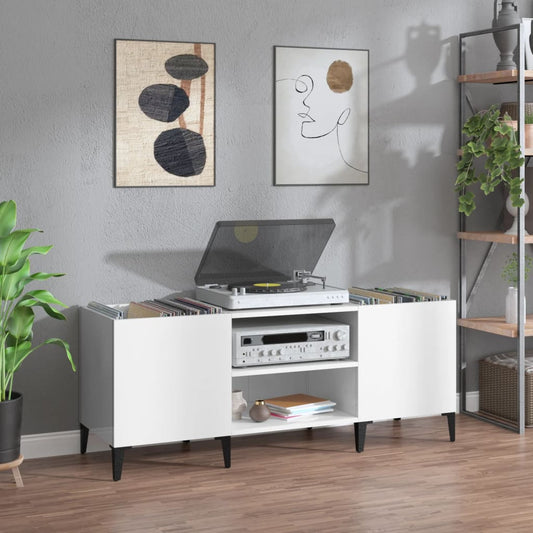 Disc cabinets glossy white 121x38x48 cm, processed wood