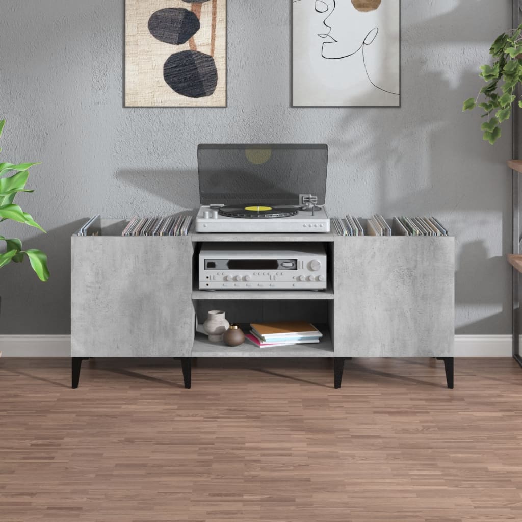 Gray concrete disc cabinet, 121x38x48 cm, processed wood