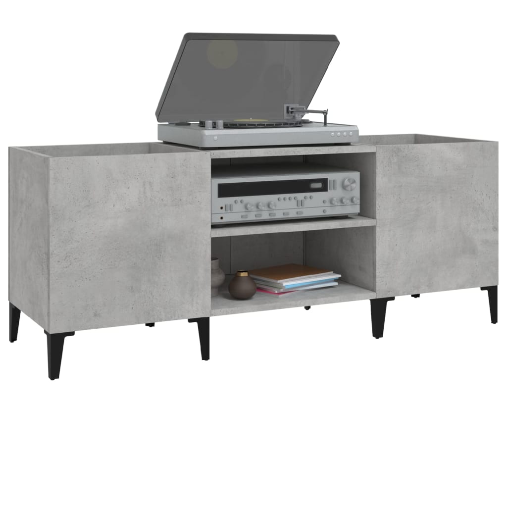 Gray concrete disc cabinet, 121x38x48 cm, processed wood