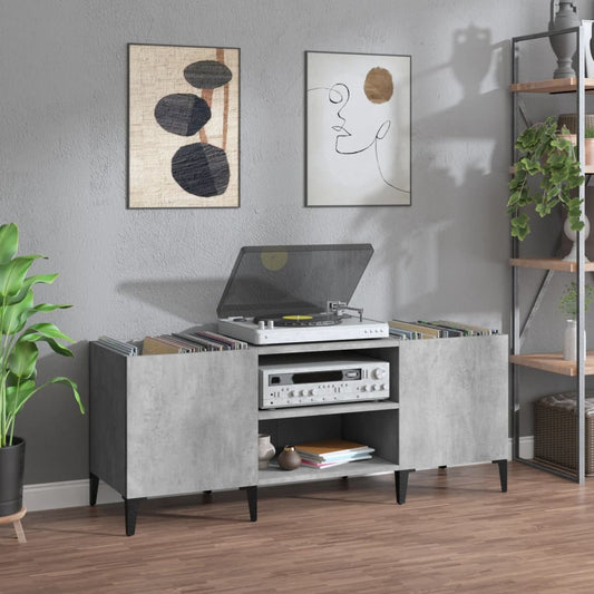 Gray concrete disc cabinet, 121x38x48 cm, processed wood