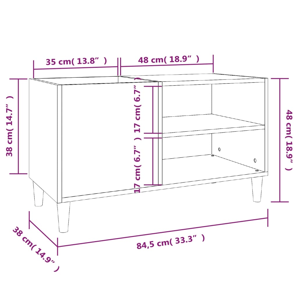 Sonoma gray record cabinet 84.5x38x48 cm processed wood