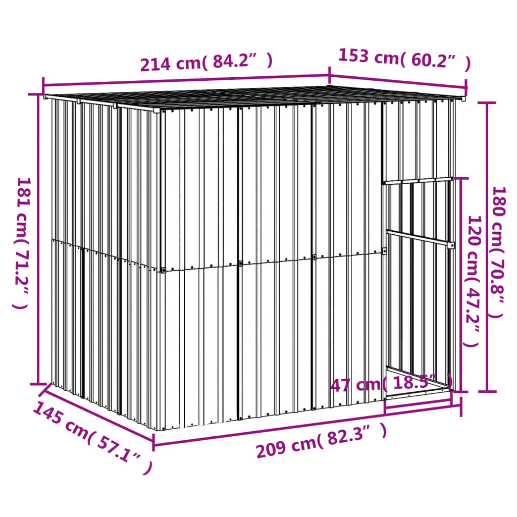 Dog house &amp; light gray roof 214x153x181cm galvanized steel