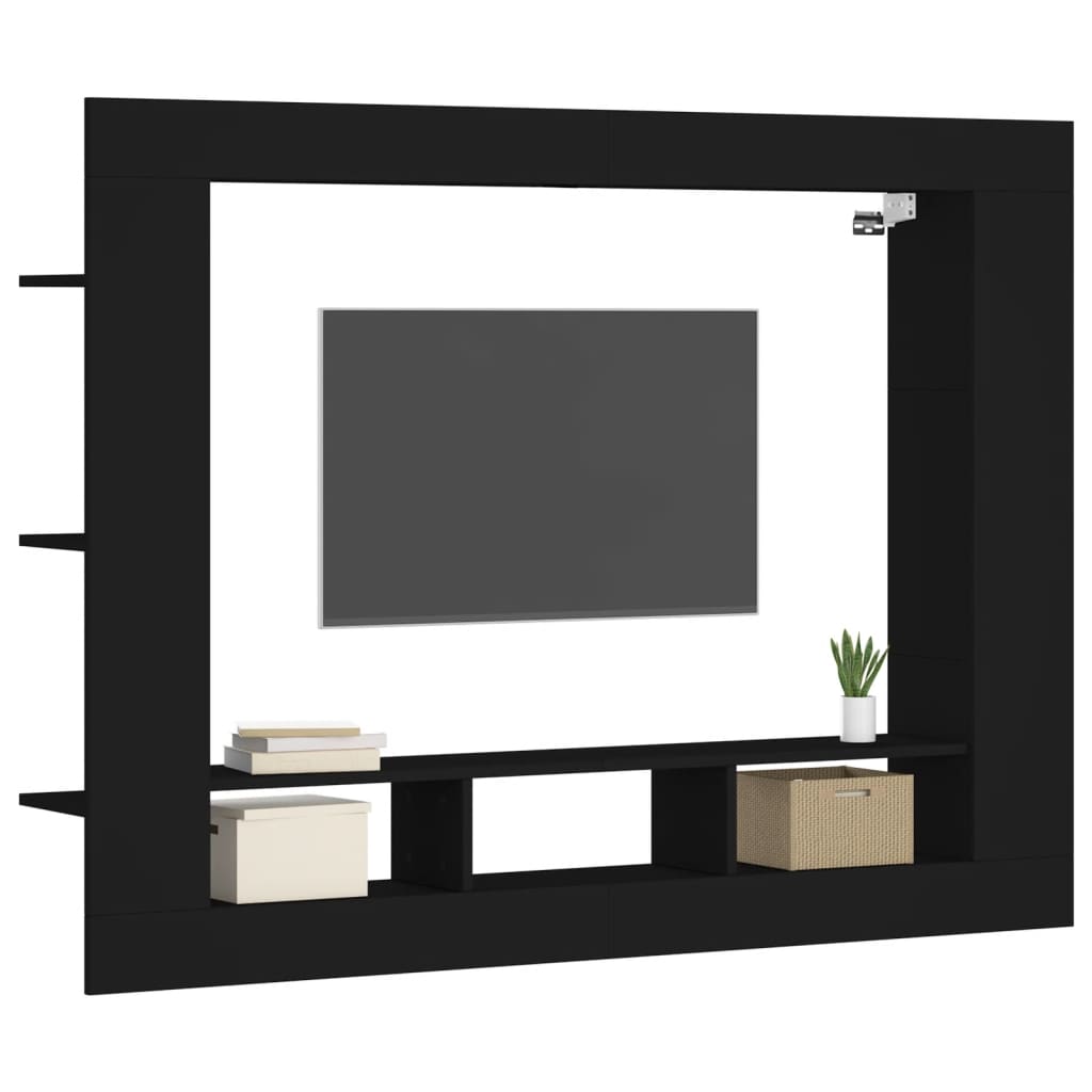 TV sideboard, black, 152x22x113 cm, processed wood