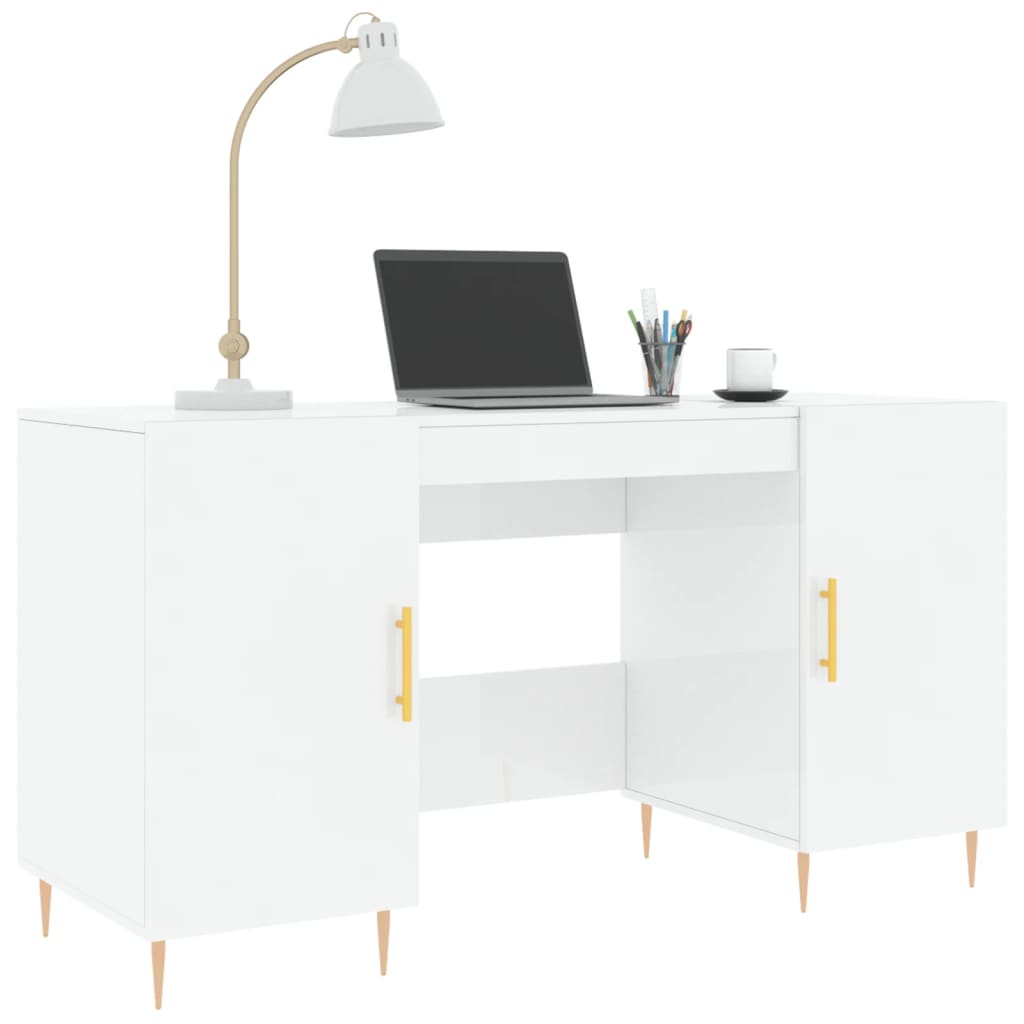 Desk, glossy white, 140x50x75 cm, composite wood