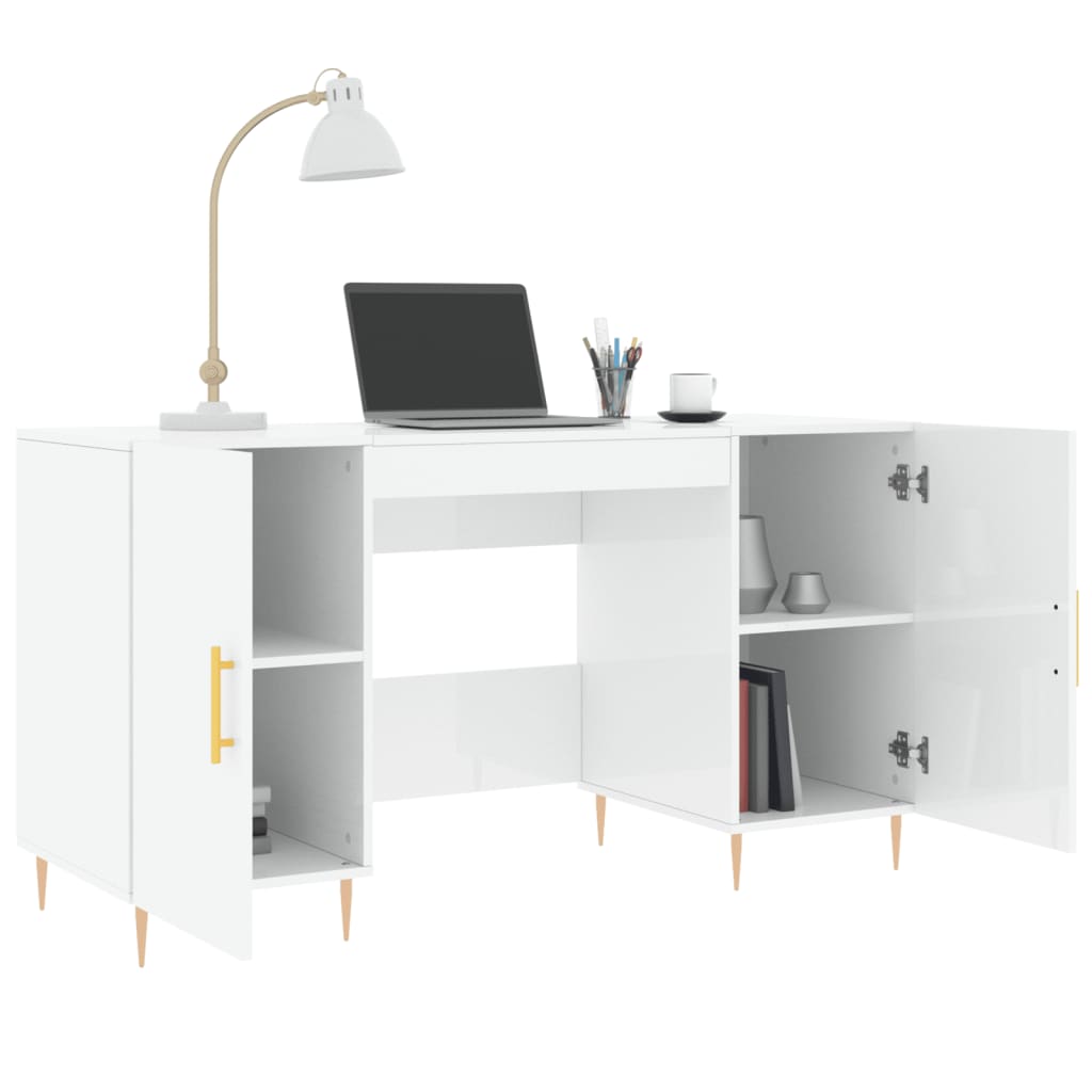 Desk, glossy white, 140x50x75 cm, composite wood