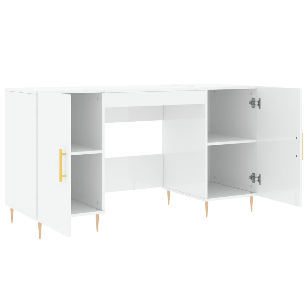 Desk, glossy white, 140x50x75 cm, composite wood
