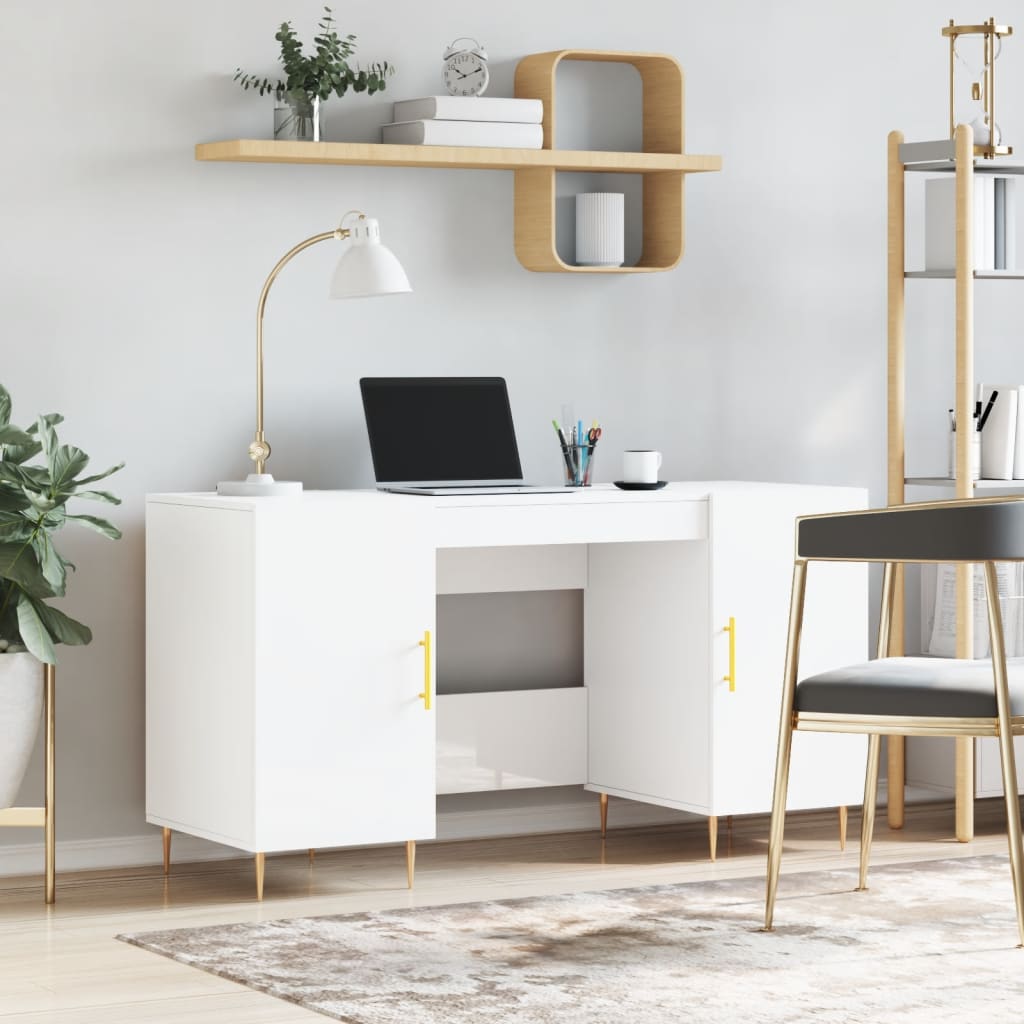 Desk, glossy white, 140x50x75 cm, composite wood
