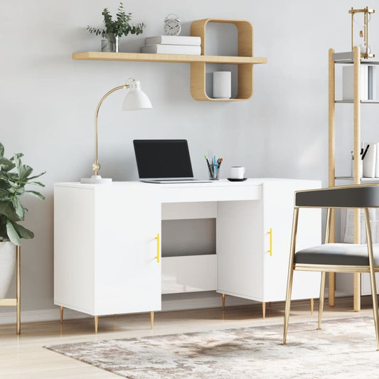 Desk, glossy white, 140x50x75 cm, composite wood