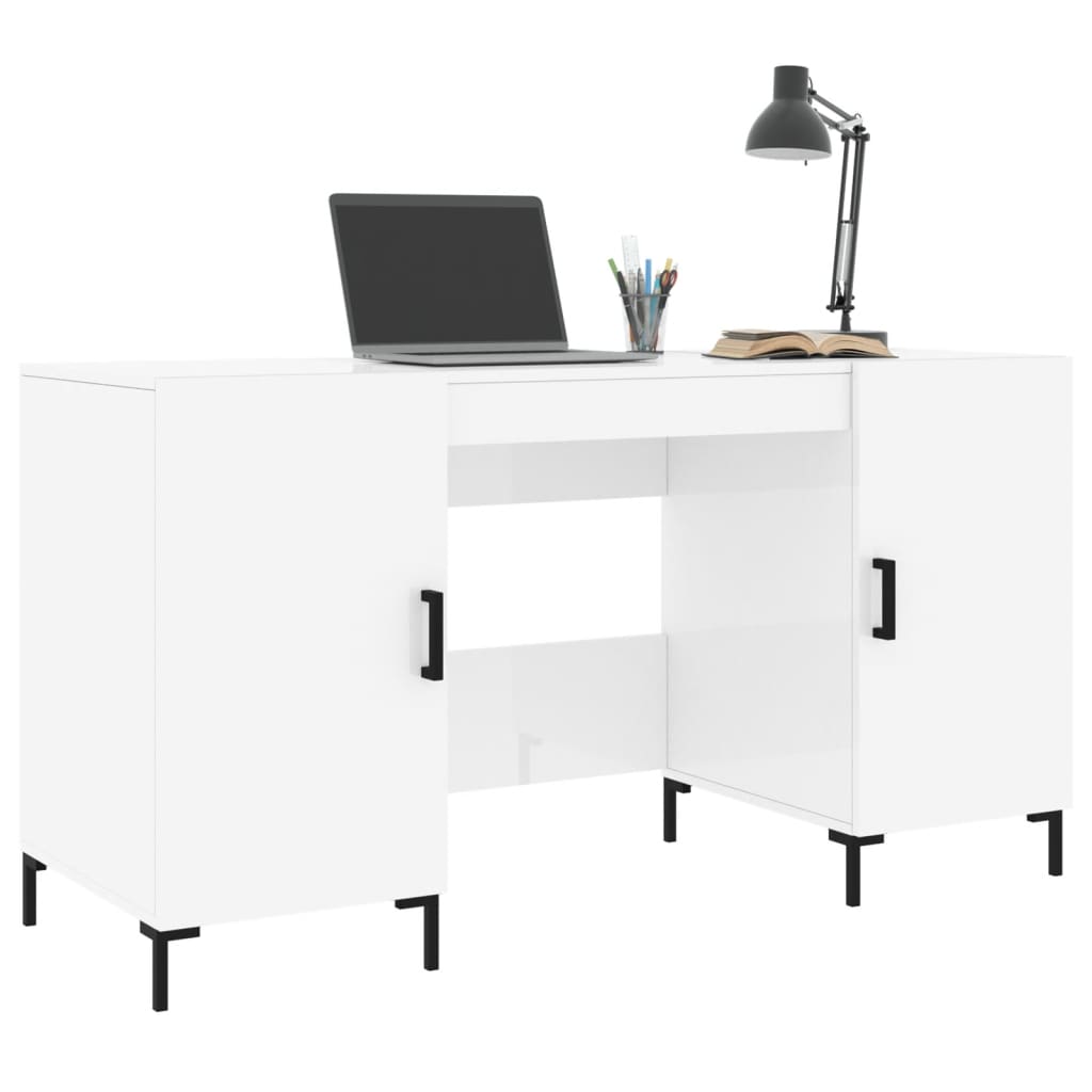 Desk, glossy white, 140x50x75 cm, composite wood