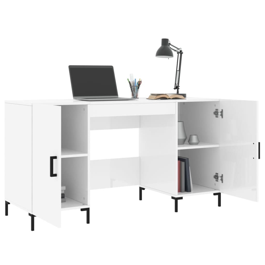 Desk, glossy white, 140x50x75 cm, composite wood
