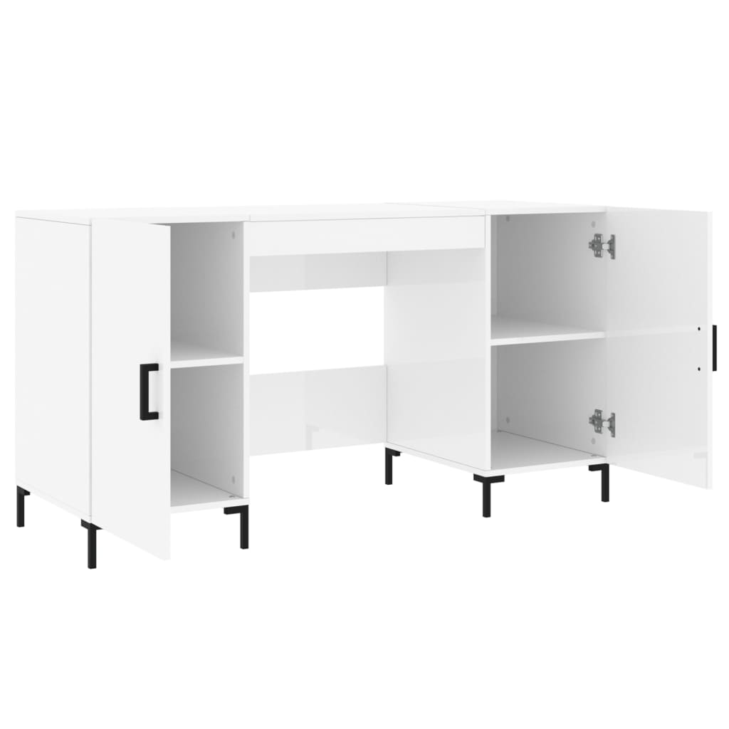Desk, glossy white, 140x50x75 cm, composite wood