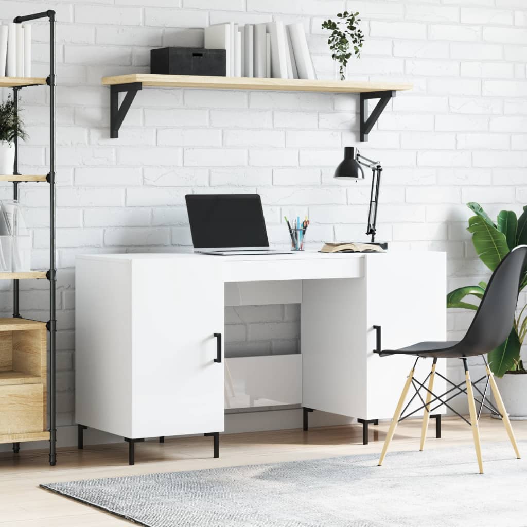 Desk, glossy white, 140x50x75 cm, composite wood