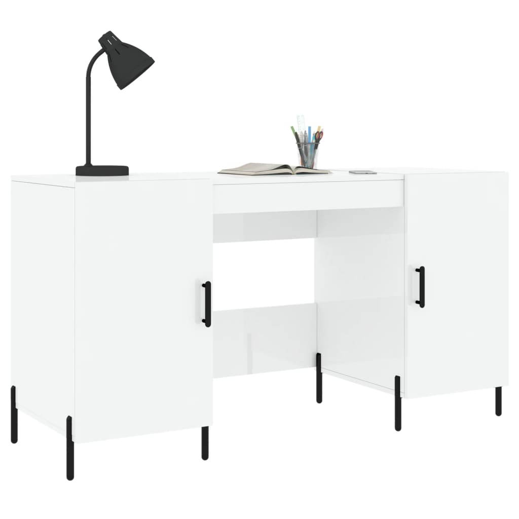 Desk, glossy white, 140x50x75 cm, composite wood