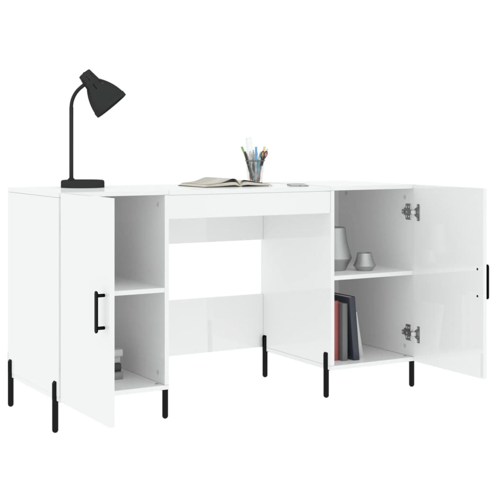 Desk, glossy white, 140x50x75 cm, composite wood