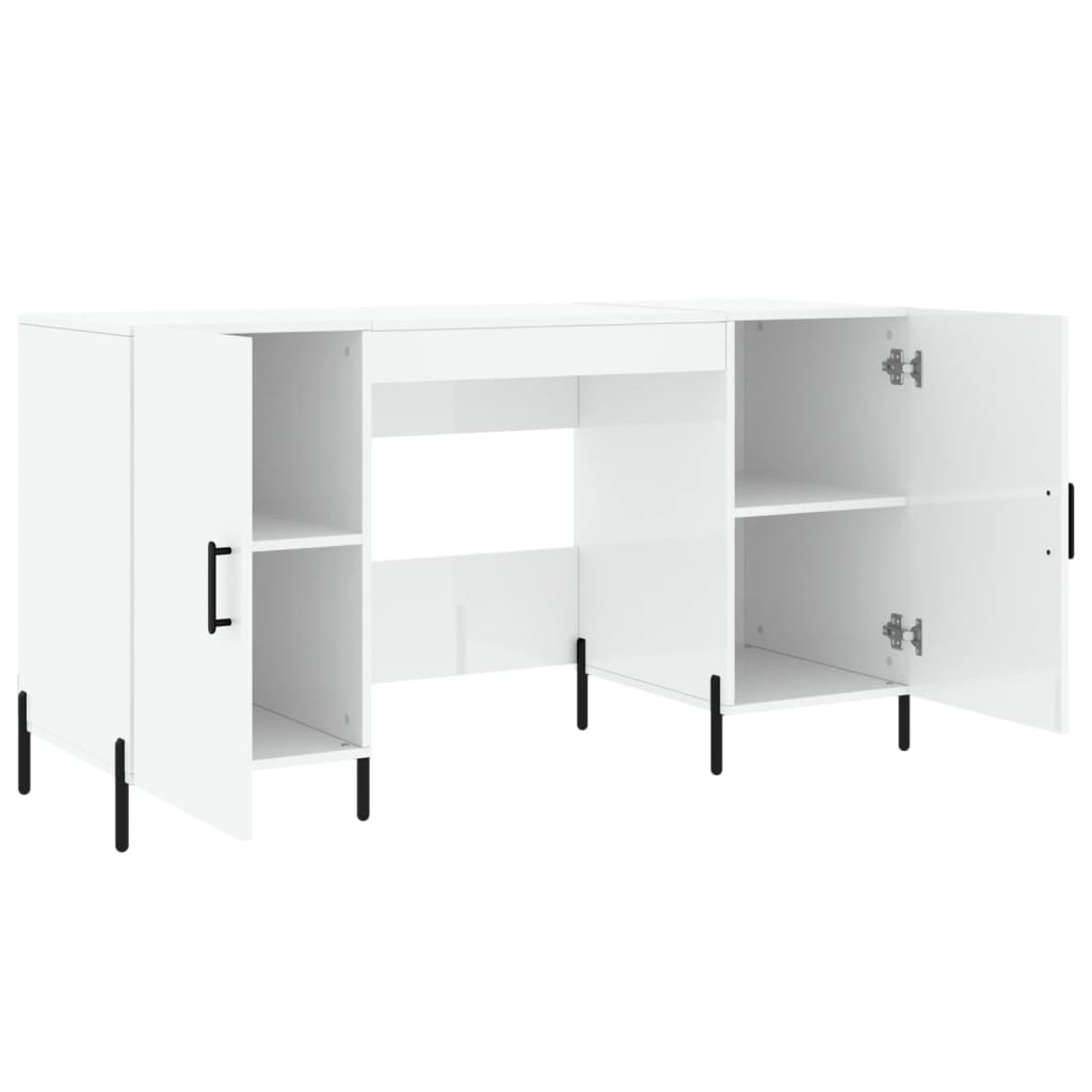 Desk, glossy white, 140x50x75 cm, composite wood