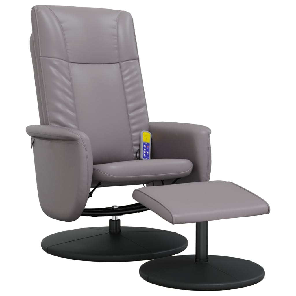 Folding massage chair with stool, gray, ecological leather