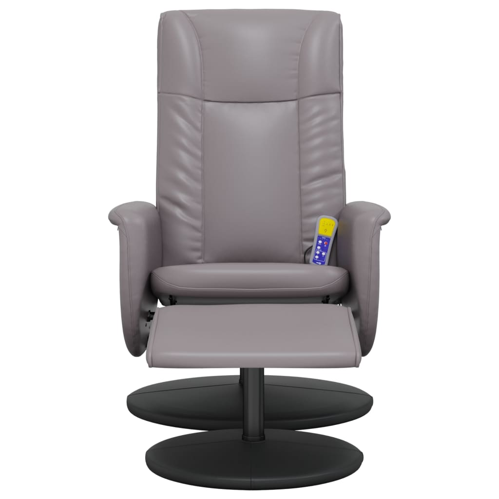 Folding massage chair with stool, gray, ecological leather
