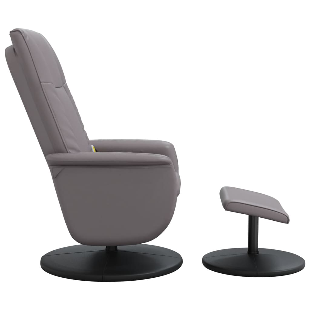 Folding massage chair with stool, gray, ecological leather