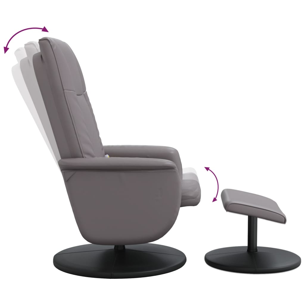 Folding massage chair with stool, gray, ecological leather