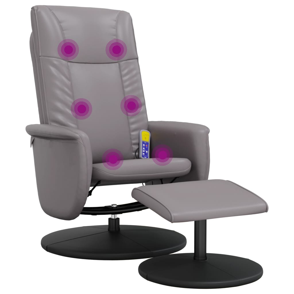 Folding massage chair with stool, gray, ecological leather