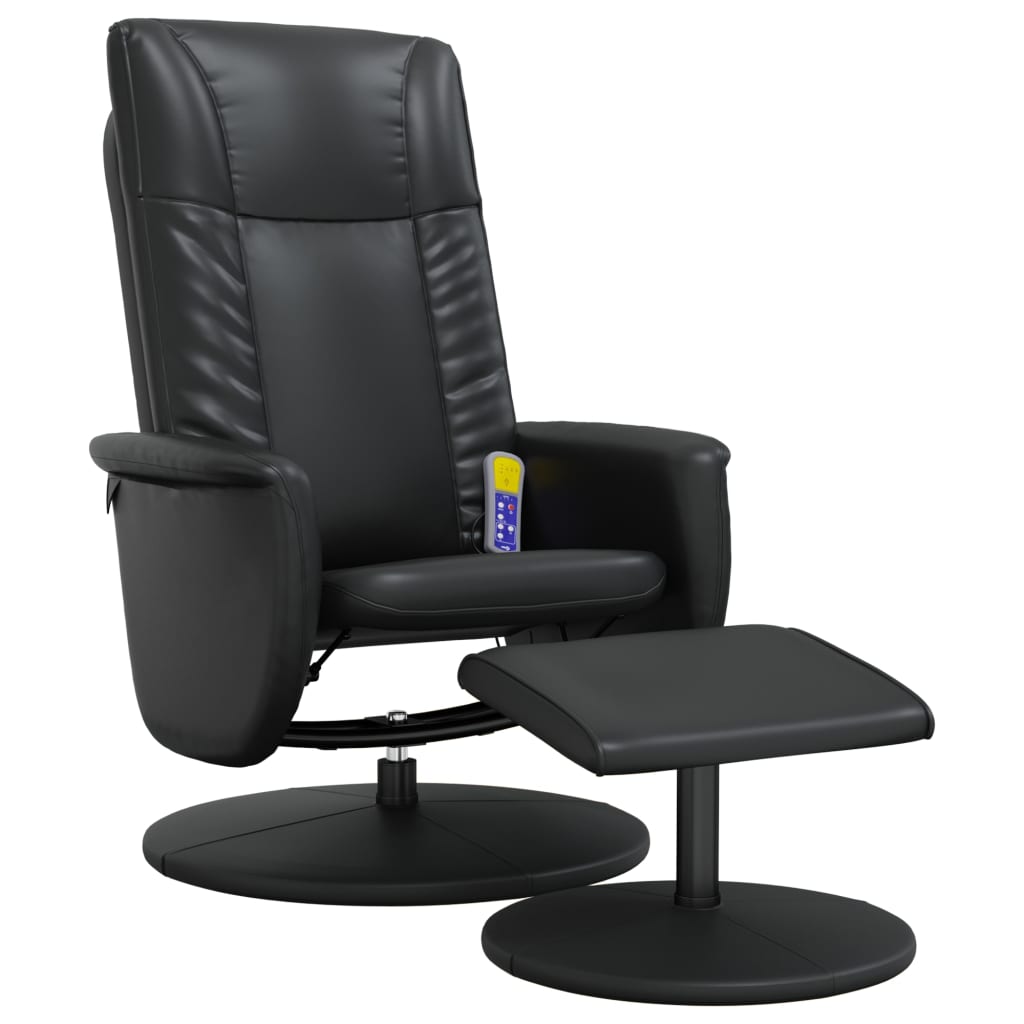 Folding massage chair with stool, black, ecological leather