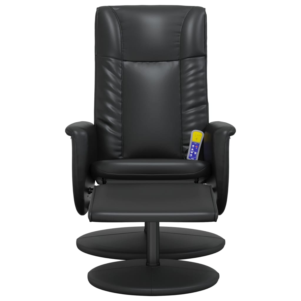 Folding massage chair with stool, black, ecological leather