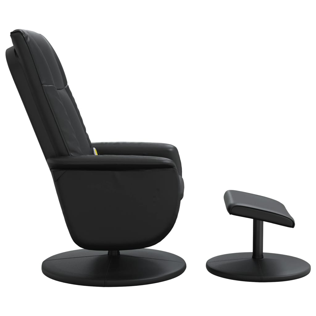 Folding massage chair with stool, black, ecological leather