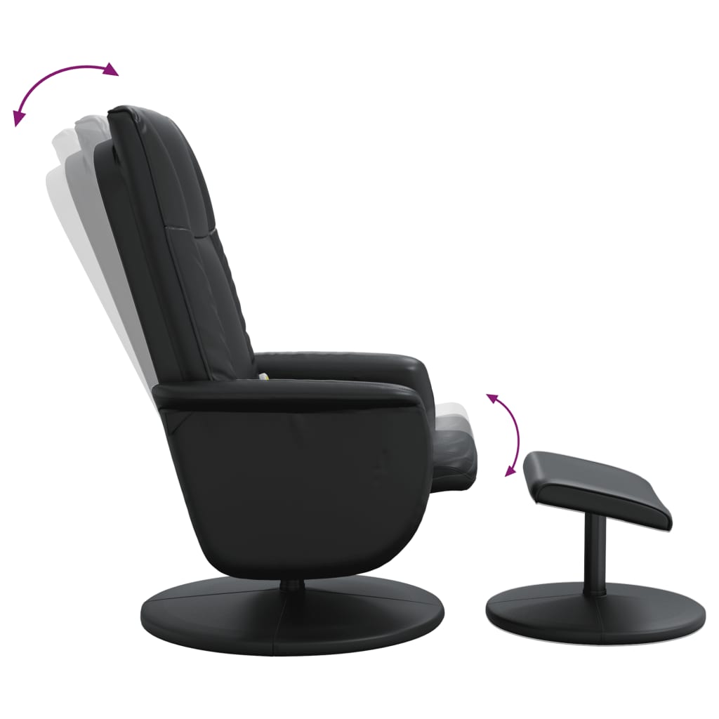 Folding massage chair with stool, black, ecological leather