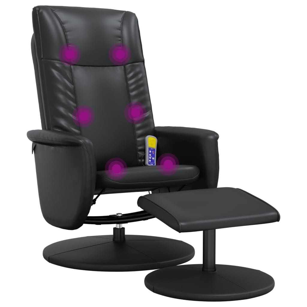 Folding massage chair with stool, black, ecological leather