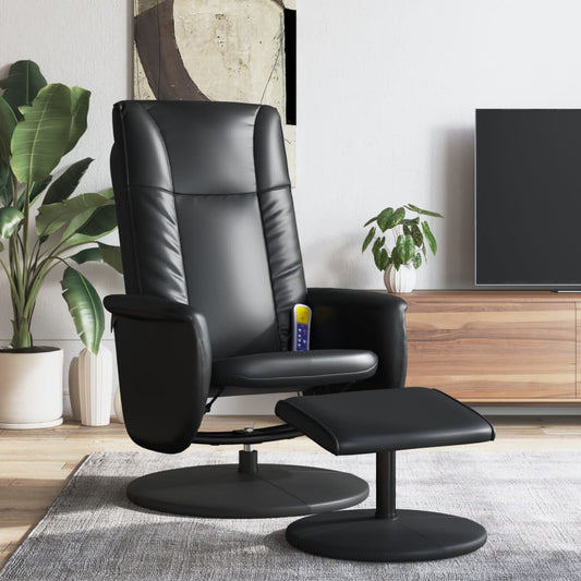 Folding massage chair with stool, black, ecological leather