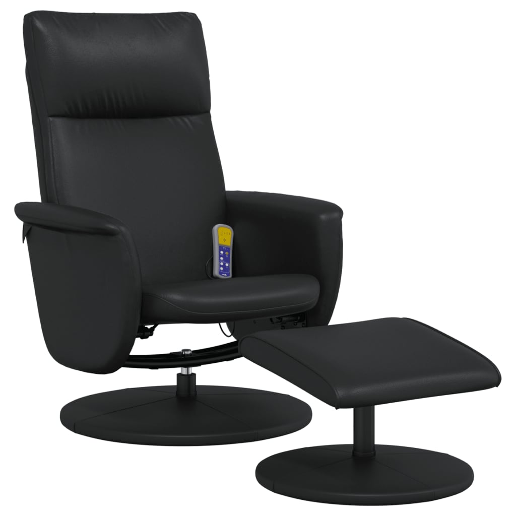 Folding massage chair with stool, black, ecological leather