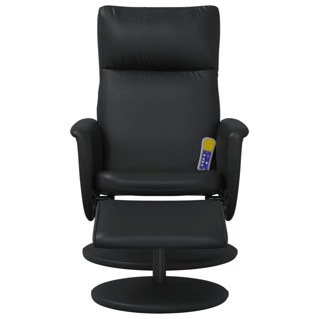 Folding massage chair with stool, black, ecological leather